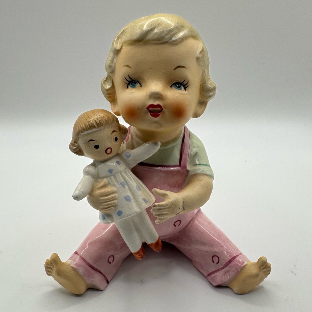 Adorable Pink and Cream Ceramic Doll Figurine